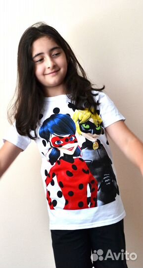 Футболка ледибаг+шорты, черная и белая 98-134