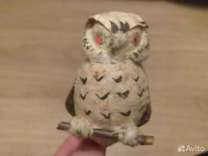 Старинная ватная елочная игрушка,Сова