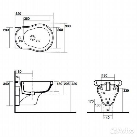 Kerasan Retro Биде подвесное 52*38см