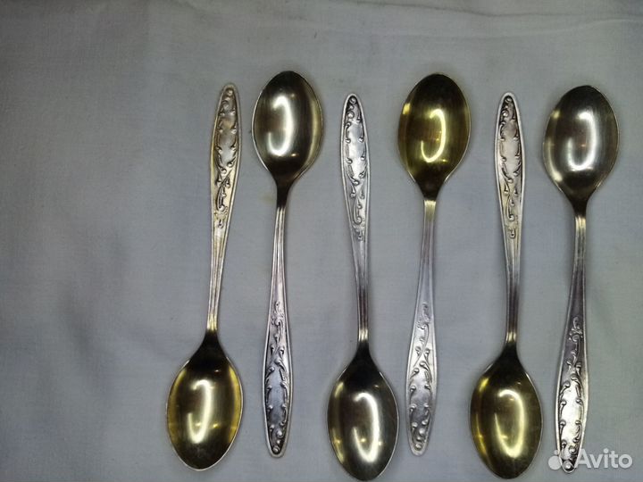 Чайные ложки Позолота 6 шт. Мельхиор мнц СССР