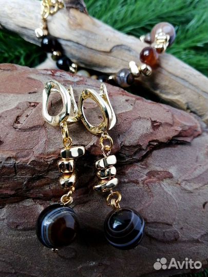 Серьги с натуральными поделочными камнями