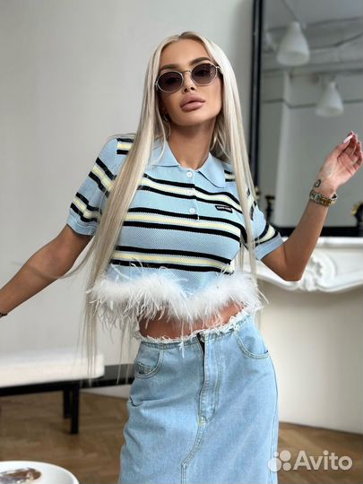 Футболка Miu Miu с перьями женская