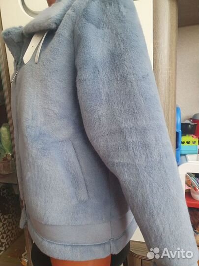 Куртка дубленка голубая с белым М 46