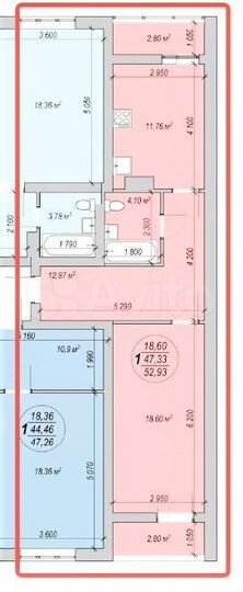 1-к. квартира, 53 м², 5/19 эт.
