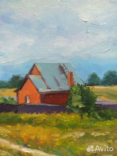 Картина маслом на картоне, пейзаж 