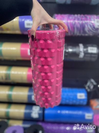 Ролик для йоги синий с рельефом