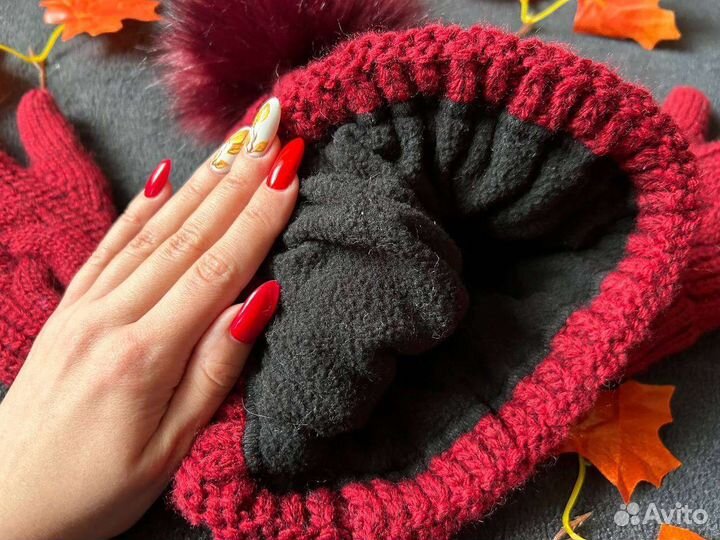 Шапка женская+варежки в подарок