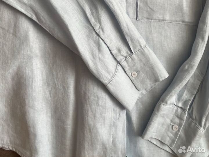 Рубашка mango лен голубая