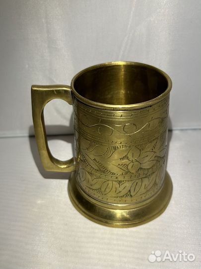 Винтажная латунная кружка, помята юбка, 400 мл