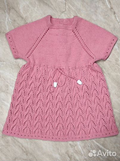 Платье вязаное для девочки, 1 год, розовое