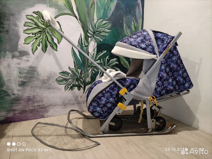 Санки-коляска с 6ю колесами и перекидной ручкой