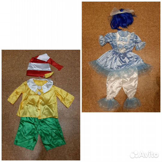 Костюмы пирата (3 шт), ковбоя, Мальвины и Буратино