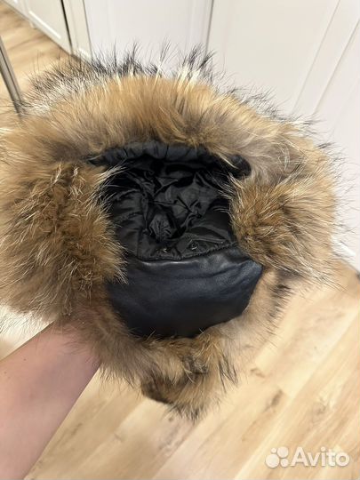 Шапка меховая мужская. Лиса+кожа. р56