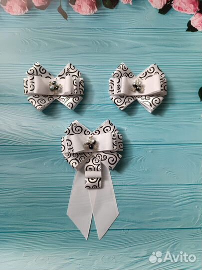 Банты в школу, набор с галстуком-брошью