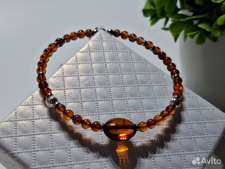 Браслет янтарный с гематитом
