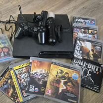 Приставка PS3 + диски,контроллер движ,джостик