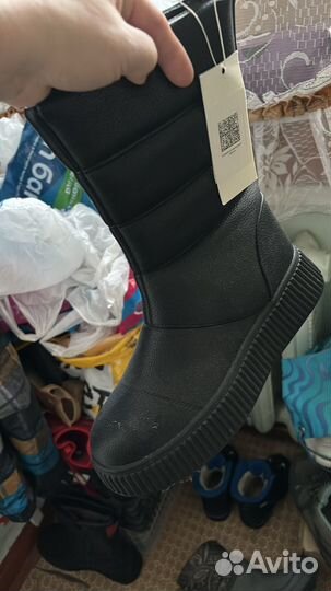 Кожаные дутые сапоги