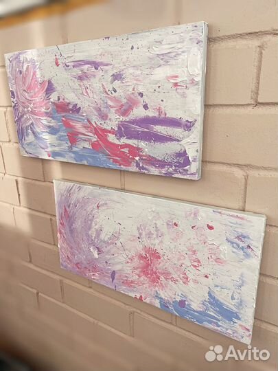 Две картины Абстракция акрил масло холст