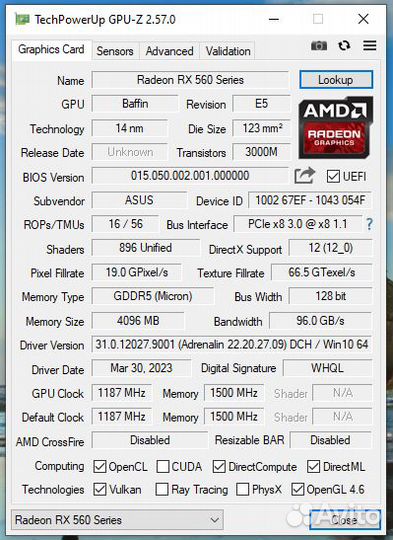 Asus RX 560 EVO OC 4096MB