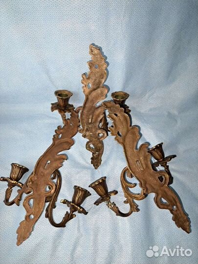 Три настенных антикварных подсвечника