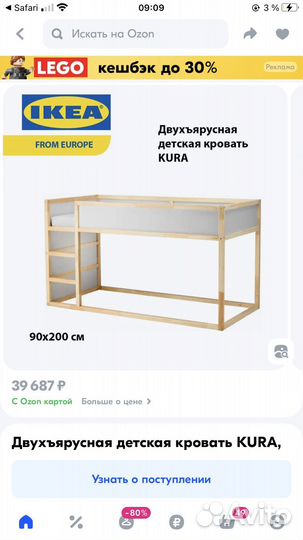 Кровать чердак IKEA 90х200