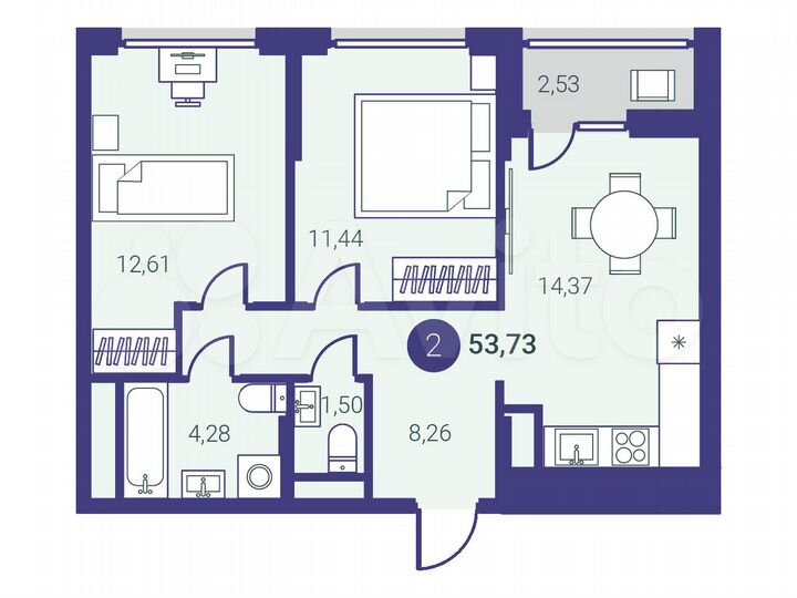 2-к. квартира, 53,7 м², 23/23 эт.