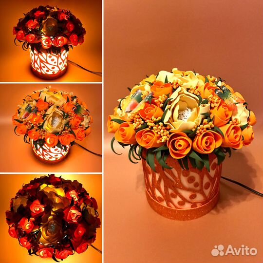 Композиции из роз с диодной подсветкой