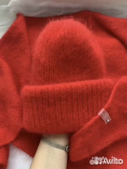 Комплект из пуха норки (шапка + бактус)