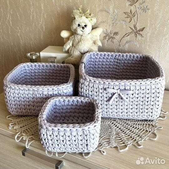 Корзинки вязаные с деревянным дном