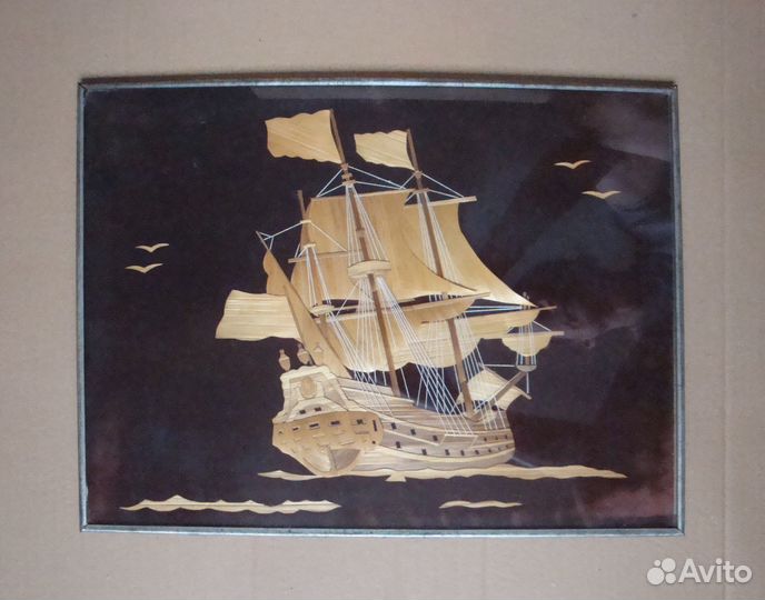 Панно из соломки Парусник