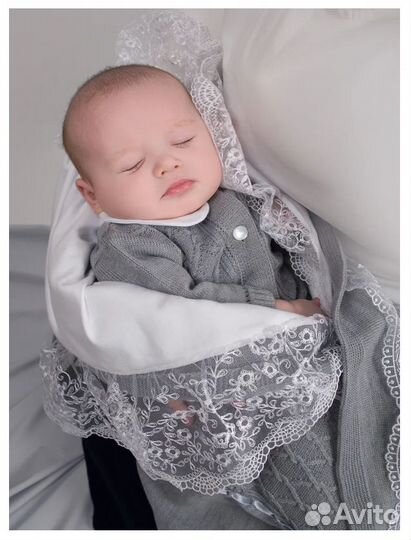 Комплект на выписку: плед 85*85 и кружевной уголок