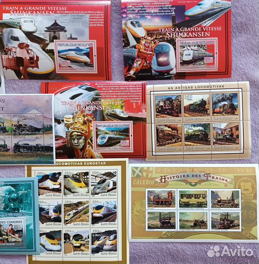 Марки чистые - поезда, железная дорога, локомотивы