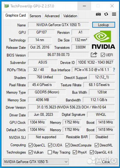 GTX 1050 Ti Asus / Видеокарта