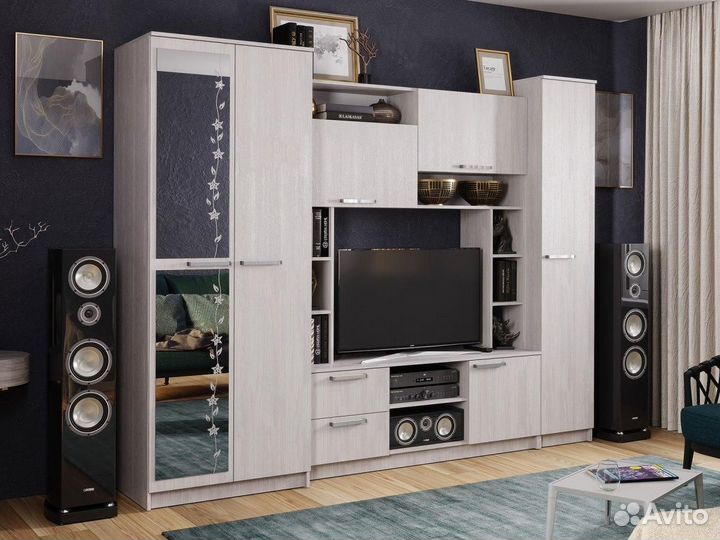 Гостиная с закрытыми полками Ясень белый
