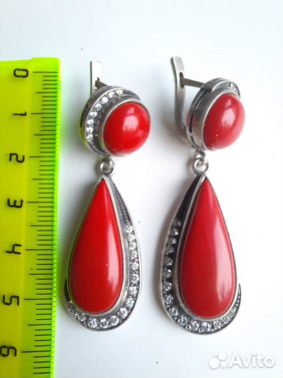 Серебряные серьги с кораллом. Винтаж