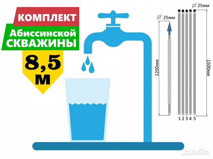 Комплект для абиссинской скважины 8,5м вгп D25мм