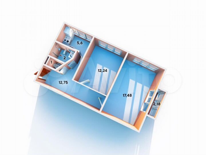 2-к. квартира, 48,7 м², 3/5 эт.