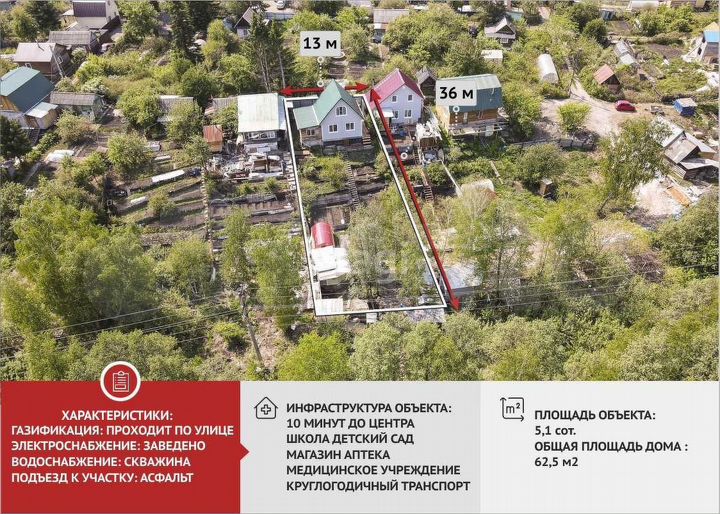 Дача 62,5 м² на участке 5,1 сот.