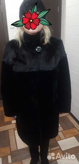Шуба мутон с норковой отделкой