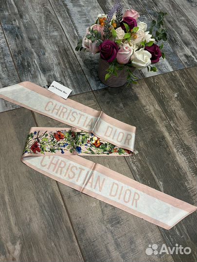 Шелковая лента Twilly Dior колос розовая новая