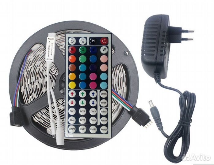 Светодиодная лента 2 вида RGB на 12 В + пульт, 5м