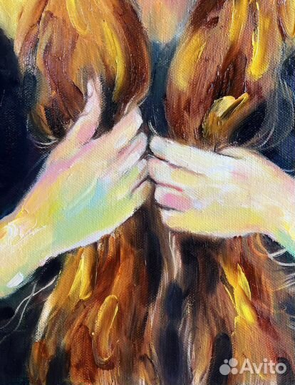 Картина маслом на холсте, луна, девушка, 40/50 см