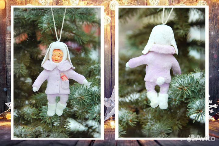 Ватные елочные игрушки - зайка