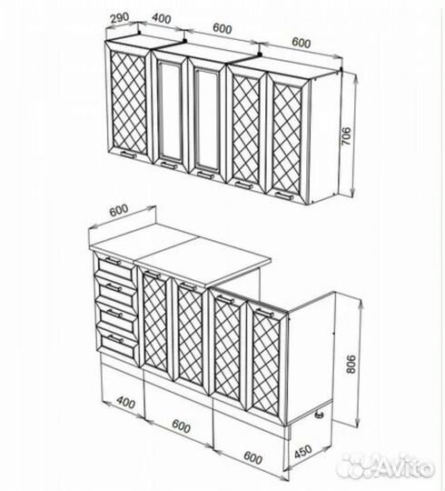 Кухонный гарнитур Агава Акация белая 1,6 м