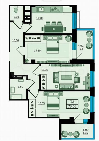 3-к. квартира, 73,1 м², 24/26 эт.