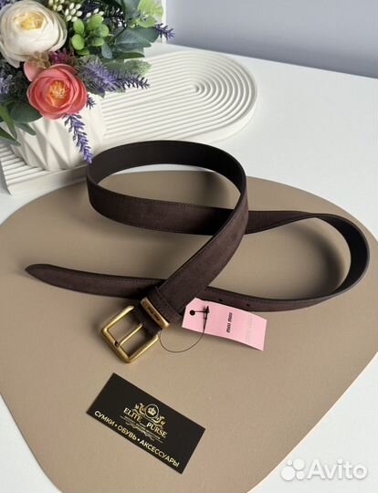 Ремень Miu Miu замша шоколад