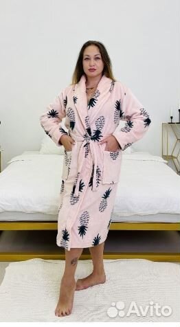 Махровый банный халат с рисунком 50 размер