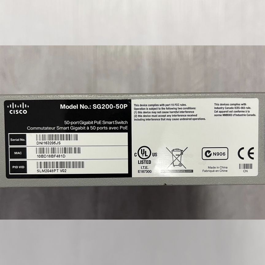 [POE] Коммутатор Cisco Sg200-50p Slm2048pt V02 Poe