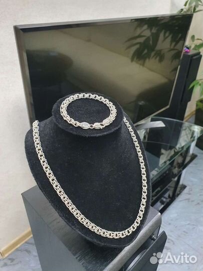 Серебряная цепь с браслетом, бисмарк