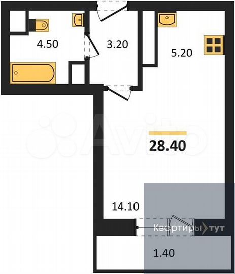 Квартира-студия, 28,4 м², 4/21 эт.